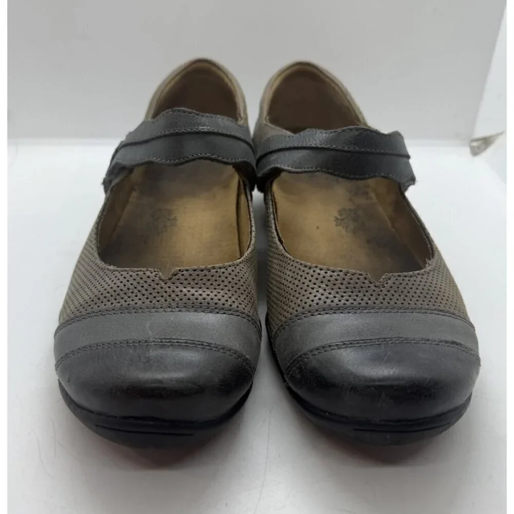 Taos Bravo Mary Jane Women's 8W Shoes Flats 13241 Brown Gray Leather Hook & Loop
